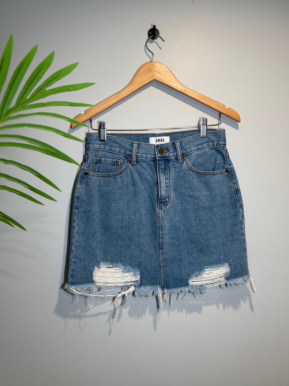 Blue Distressed Denim Mini Skirt